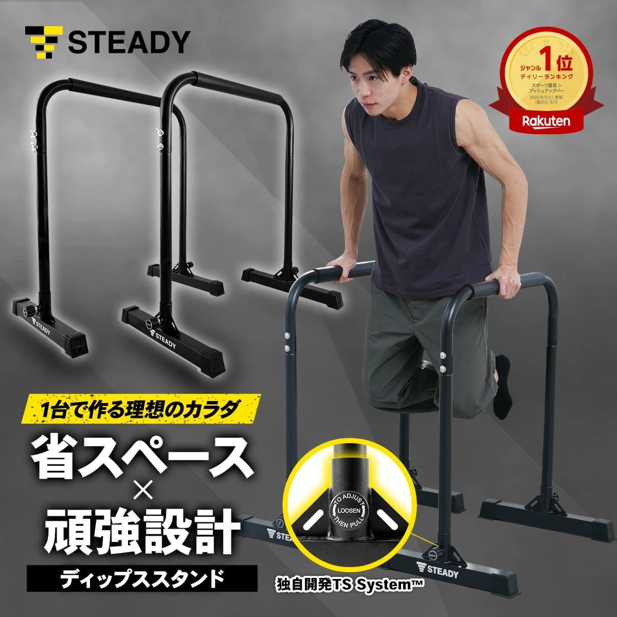【LINE追加全員5%OFF】ディップススタンド【ランキング1位獲得】折りたたみ 耐荷重150kg 筋トレ 懸垂 チンニング トレーニング ディップスバーステディ 【保証365日】新開発TS System支柱 STEADY ステディ ST126