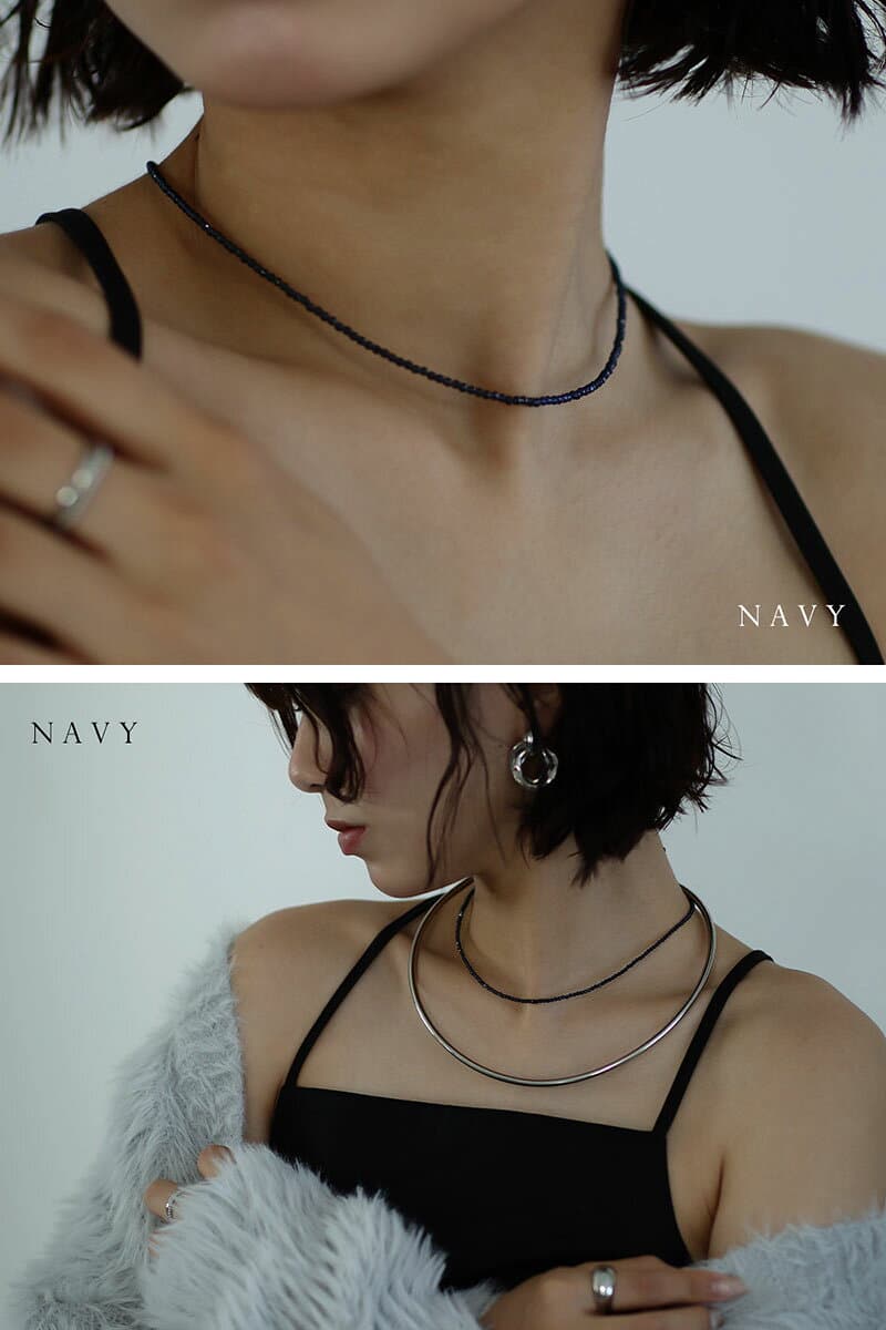 【10/27 09:59まで！超目玉】 ＼NAVY/PURPLE新色追加／ ネックレス レディース ショートネックレス ステンレス製 金属アレルギー ビーズ 黒 大人 かわいい 重ね付け 可愛い シンプル オシャレ 普段使い カジュアル ギフト メール便送料無料 thumbnail 3