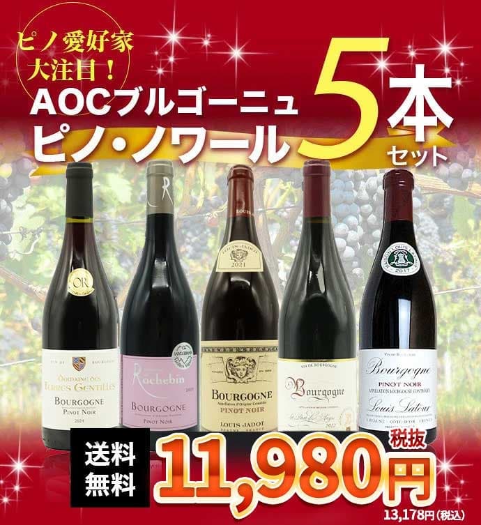 【送料無料】ピノ愛好家大注目！AOCブルゴーニュ ピノ ノワール5本飲み比べセット 有名メゾンも含むピノ ノワール(ブルゴーニュ ルージュ)飲み比べBourgogne Pinot Noir 5 SET ワインセット thumbnail 2