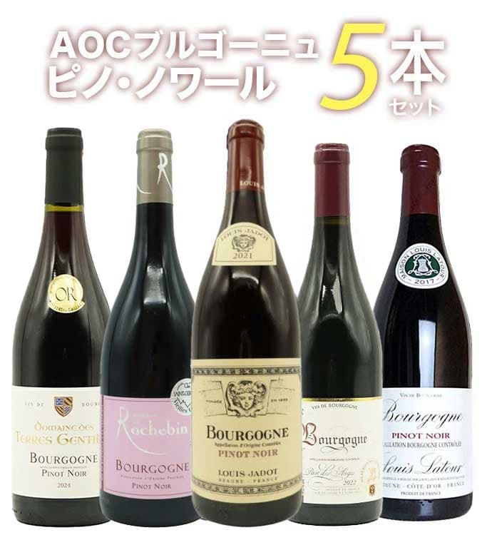 【送料無料】ピノ愛好家大注目！AOCブルゴーニュ ピノ ノワール5本飲み比べセット 有名メゾンも含むピノ ノワール(ブルゴーニュ ルージュ)飲み比べBourgogne Pinot Noir 5 SET ワインセット