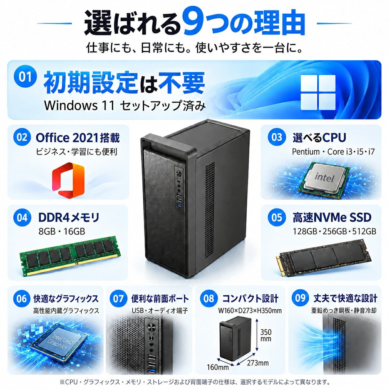 ＼2年保証／ デスクトップパソコン パソコン 新品 Windows11 Pro Office付き インテル 第12世代 Core i5 3470~ i5 12400 i7 Pentium G2020 SSD 128GB~512GB メモリ 8~16GB デスクトップPC office2021 安い 激安 高スペック thumbnail 2