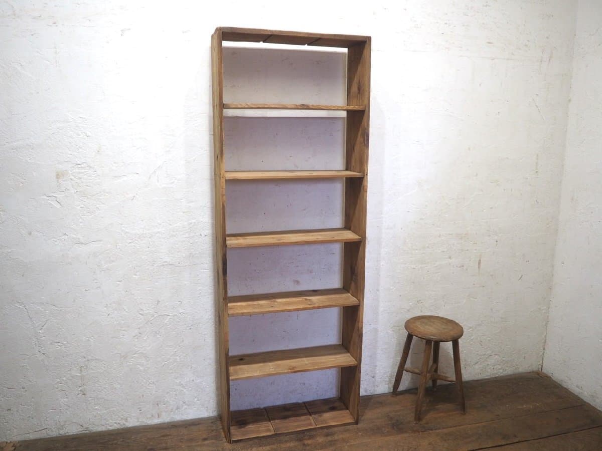タ荷X1277◆H169,5cm×W60,5cm◆薄型の古い木製ディスプレイラック◆飾り棚 収納棚 ケース 古家具 レトロ ヴィンテージM(ヤD)松 — 1/10
