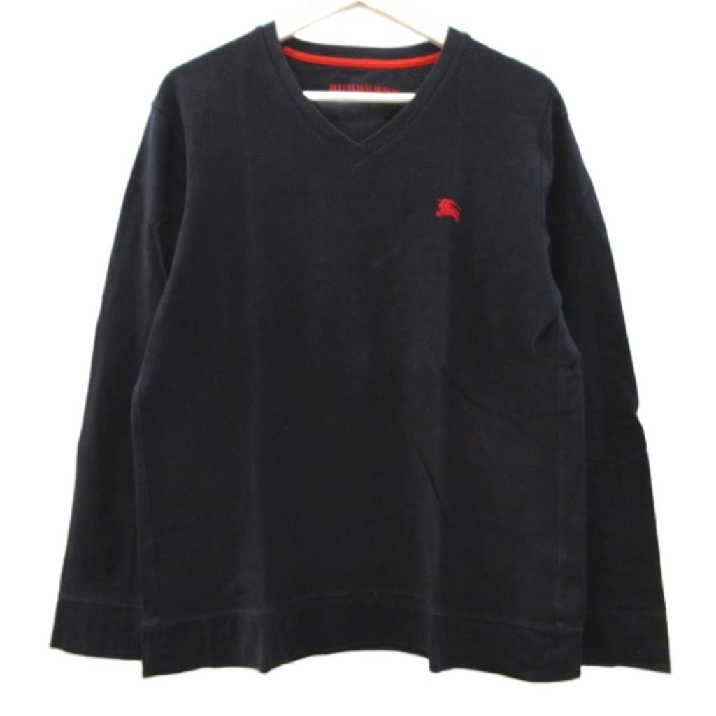 バーバリーブラックレーベル BURBERRY BLACK LABEL ロンT Tシャツ 長袖 Vネック ネイビー 紺 3 綿 コットン トップス メンズ — 1/4