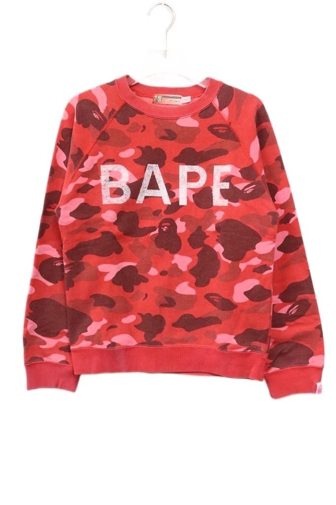 アベイシングエイプ A BATHING APE ファレル カモ ベイプ ロゴ トレーナー SHORT レッド 赤 【ブランド古着ベクトル】●261024 メンズ — 1/6