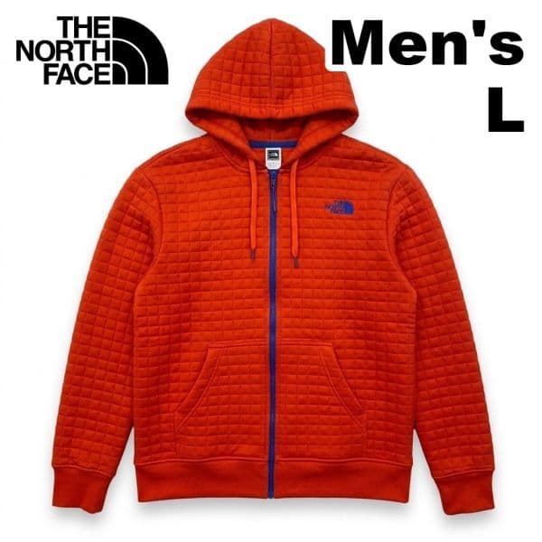 THE NORTH FACE ノースフェイス 中綿ジャケット 中綿パーカー キルティング フード メンズL オレンジ 古着 参考価格:24900円 am591 — 1/8
