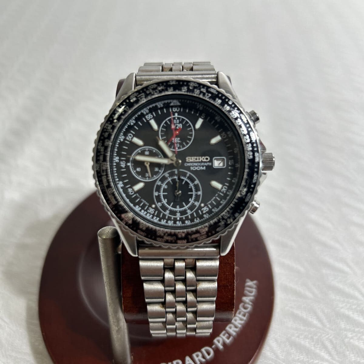 SEIKO セイコー パイロットウォッチ ブラック文字盤 7T92-0CF0 クロノグラフ 腕時計 クォーツ 電池切れ 詳細など未チェック ジャンク品 — 1/10