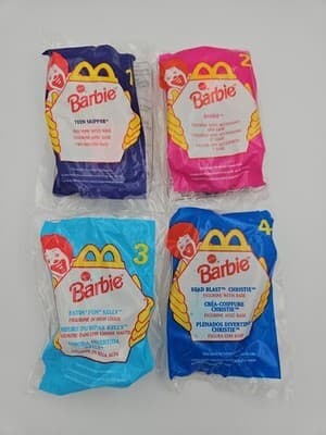 ビンテージ 1998年 マクドナルド バービー おもちゃ 人毛風ヘアスタイル 完全セット 4点 新品 海外 即決 — 1/3