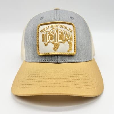 Teskey's Snapback Hat キャップ Gray Tan Trucker Richardson Mesh Patch Weatherford, TX 海外 即決 — 1/8