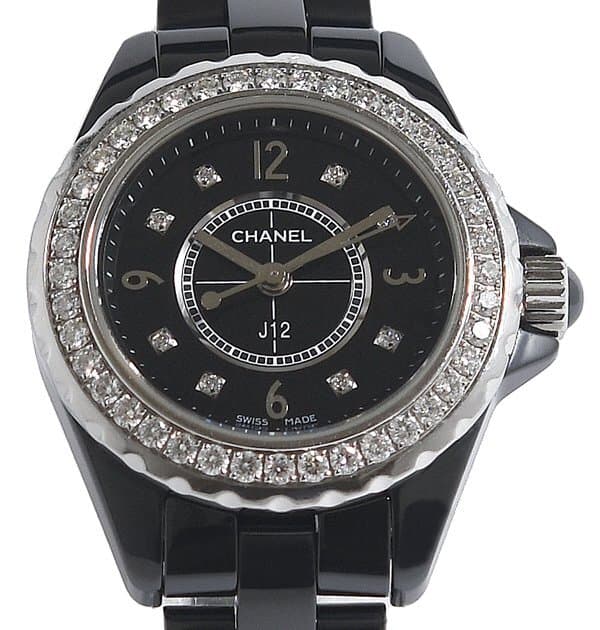 電池交換済 美品【内部点検済】CHANEL シャネル J12 H2571 ダイヤベゼル セラミック クオーツ レディース — 1/10
