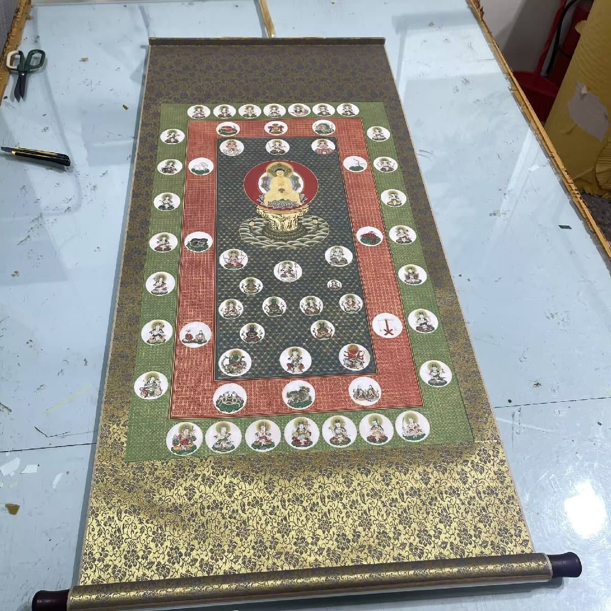 北斗七星曼荼羅 仏画 彩色版画 高精細複製 絹本 絹布画芯 仏教美術 仏画掛軸 掛物 未表装50cm×84cm — 1/9