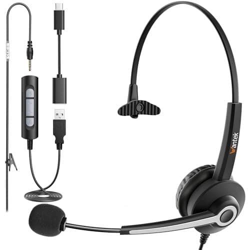 ☆新品☆Wantek USB Type-C 3.5mm 有線ヘッドセット 片耳 ノイズキャンセリングマイク付き 3Ways PC用 — 1/9