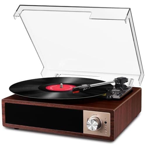 VOKSUN レコードプレーヤー Bluetooth送信と受信 USBで録音と音楽再生 スピーカー内蔵 RCAでスピーカー繋ぎ n — 1/8