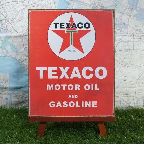レア★インテリア雑貨★【ブリキ看板】Texaco/テキサコ Motor Oil & Gasoline 【ヴィンテージ加工】 — 1/2