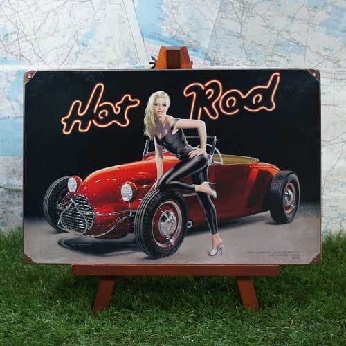 レア★インテリア雑貨★【ブリキ看板】Pin-up Girl/ピンナップガール Hot Rod 【ヴィンテージ加工】 — 1/1