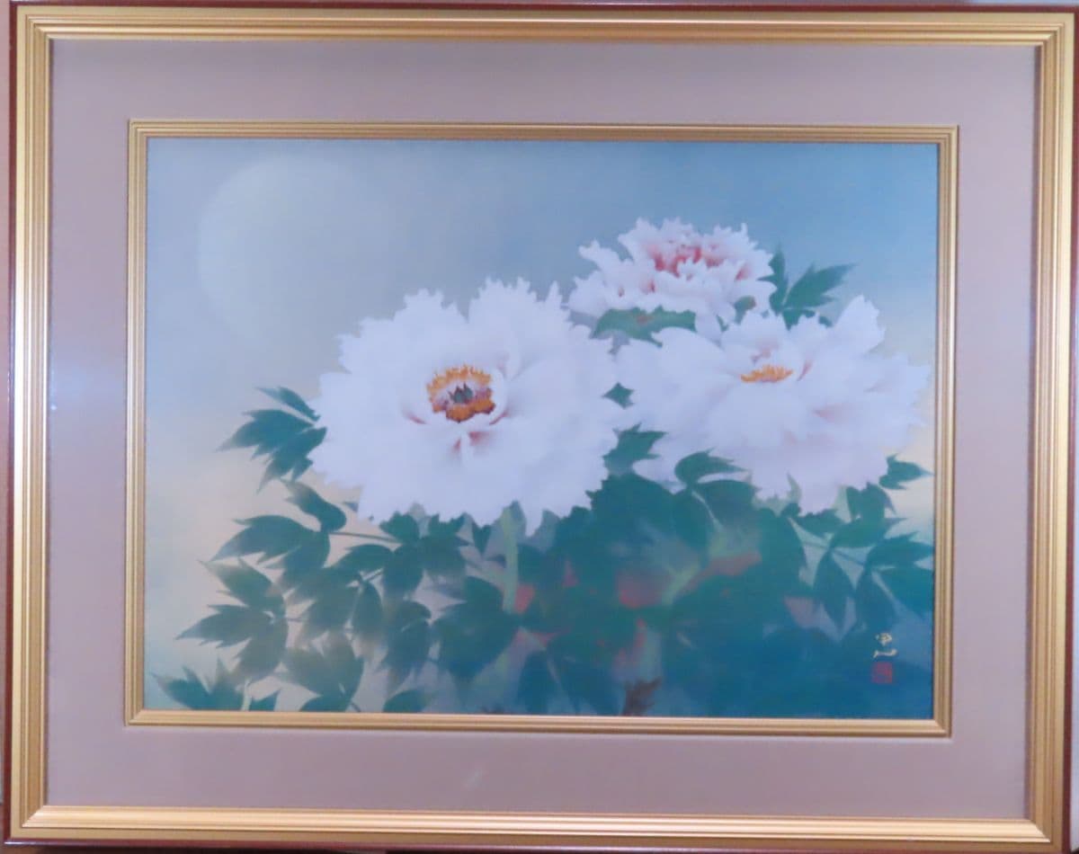 穂高「真作」 東京芸術大学名誉教授 工藤甲人 「夕月牡丹」日本画 20号 共シール 現在生誕110年展開催中 平塚市美術館 — 1/10