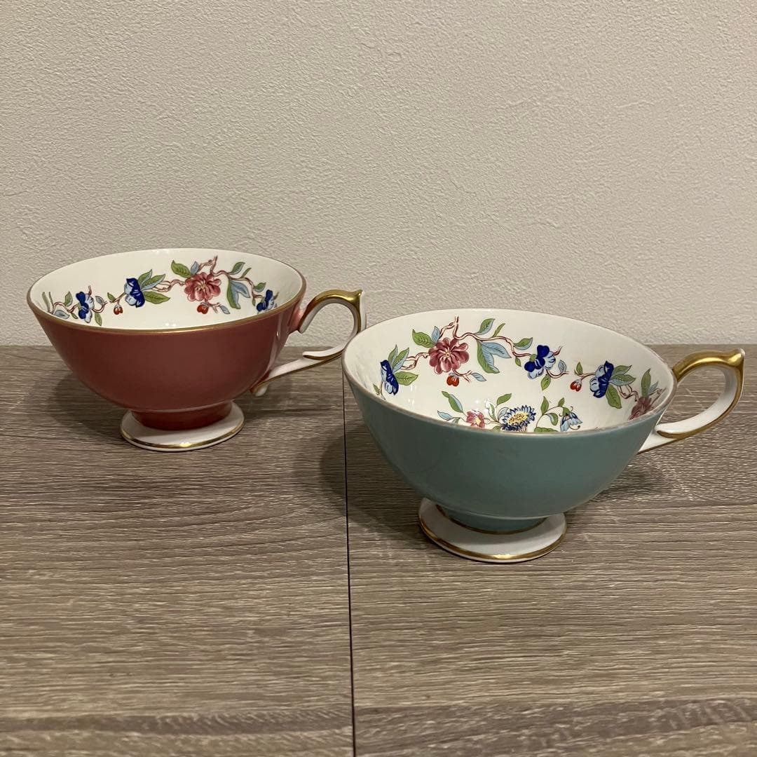 古美術 英國 Aynsley 骨瓷茶杯 20世紀中後期 花鳥紋金邊 イギリス Aynsley ボーンチャイナティーカップ 20世紀 — 1/10