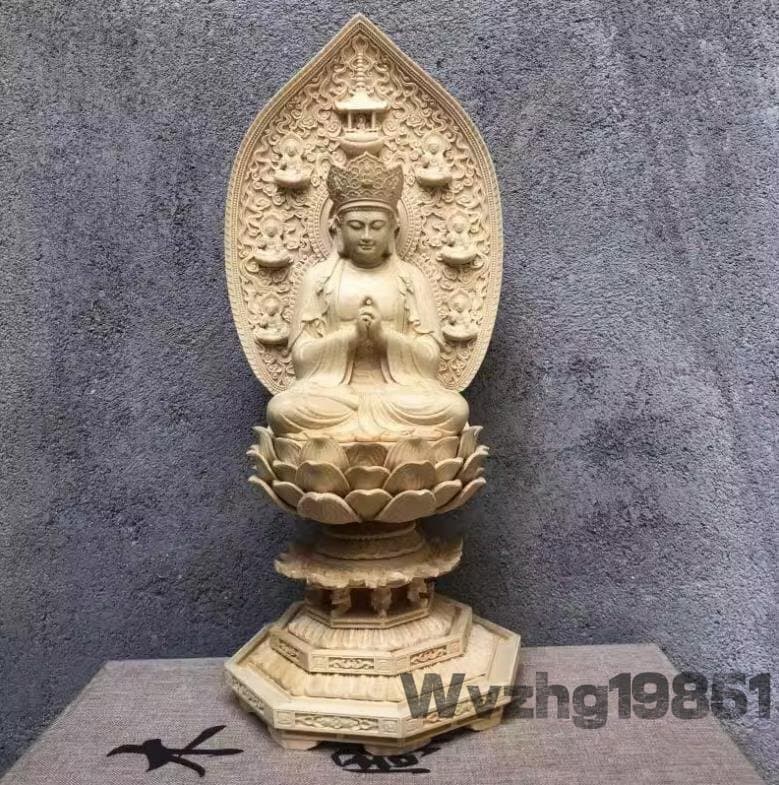 大日如来座像無垢材家庭用仏壇供養 仏教美術 阿弥陀仏工芸品 — 1/4