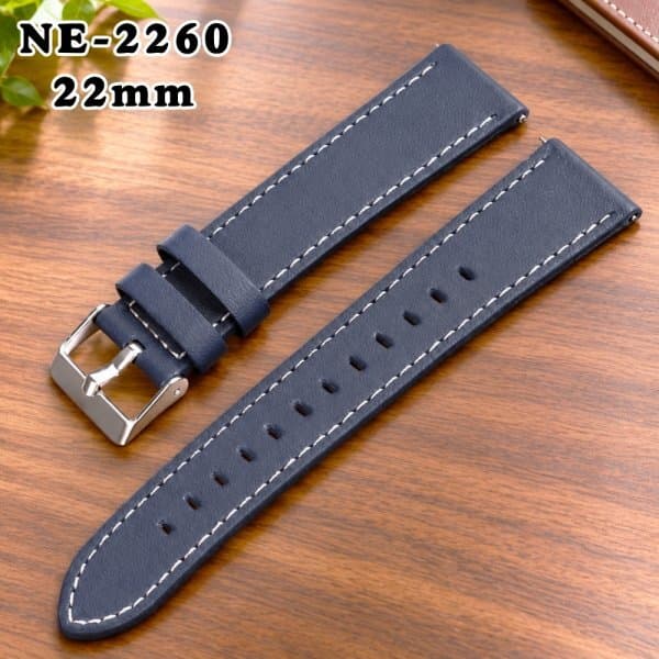 【新品】 腕時計バンド レザー 腕時計ベルト ネイビー 22mm NE-2260 (@556480) — 1/5