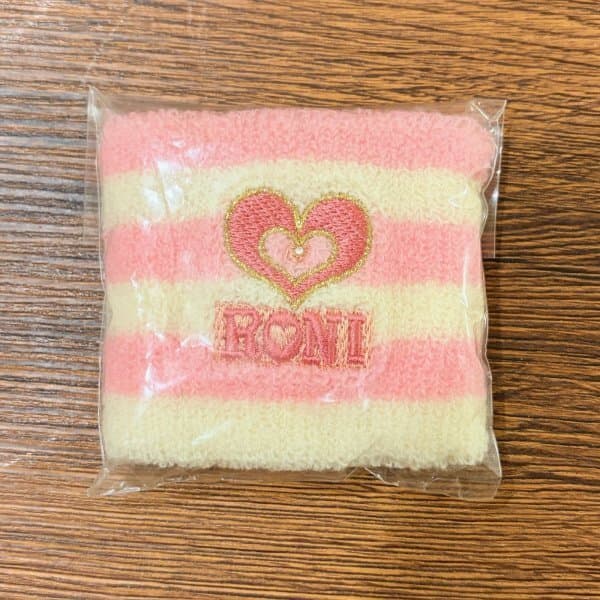 RONI ロニィ リストバンド パイル ボーダー ハート ロゴ 刺繍 ピンク 子供用 キッズ 女の子 汗止め 新品 未開封 — 1/3