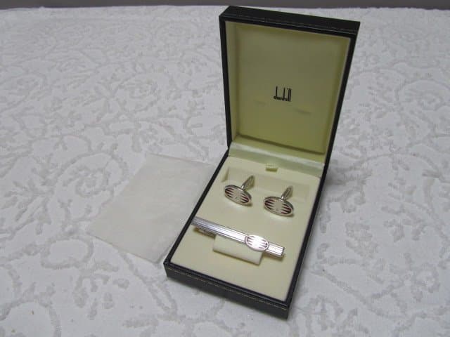 A2/ 長期保管品 美品【dunhill ダンヒル ネクタイピン&カフスボタンセット/箱あり(箱は少々キズあり)】ブランドジュエリー — 1/10