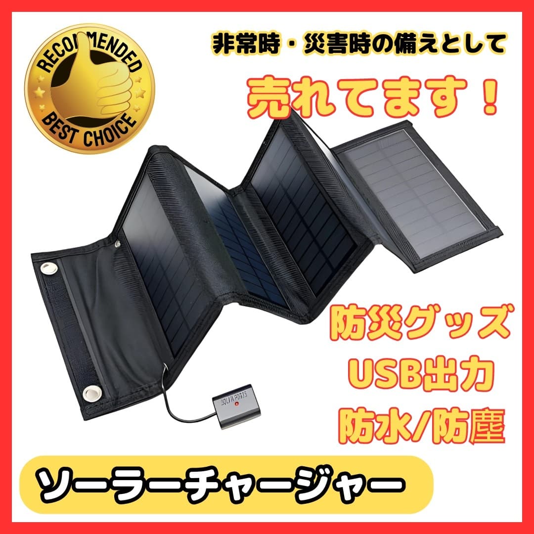 (B) ソーラーパネル ソーラーチャージャー 太陽充電 充電器 USB スリム ポータブル スマホ 携帯ゲーム機 アウトドア キャンプ 地震 災害時 — 1/8