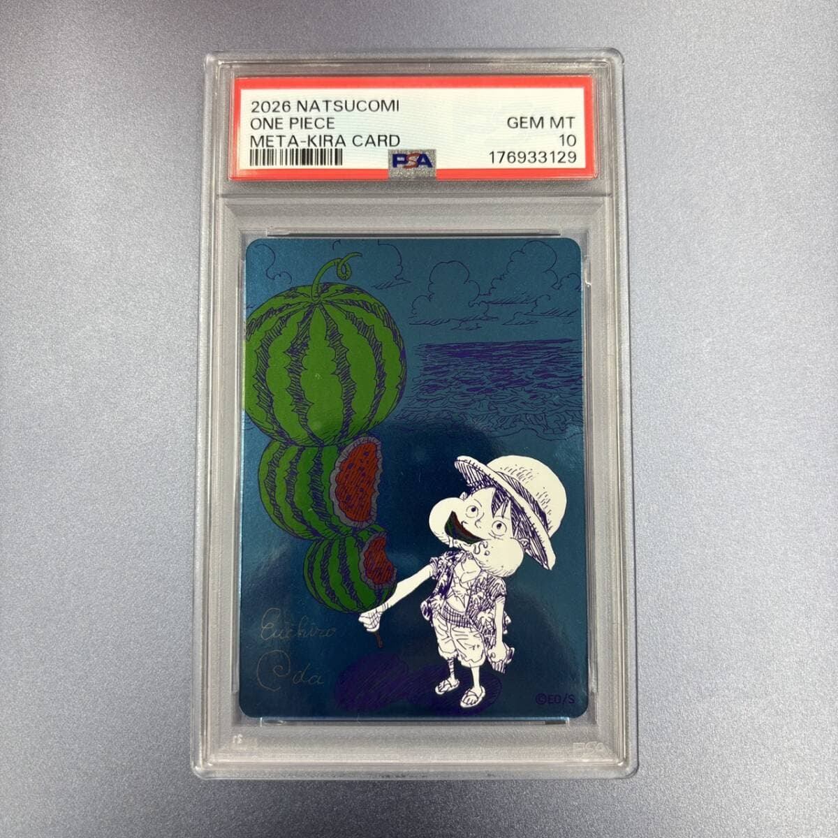 【PSA10】ワンピース ナツコミ 尾田栄一郎 描き下ろし メタキラカード ルフィ スイカ A — 1/2