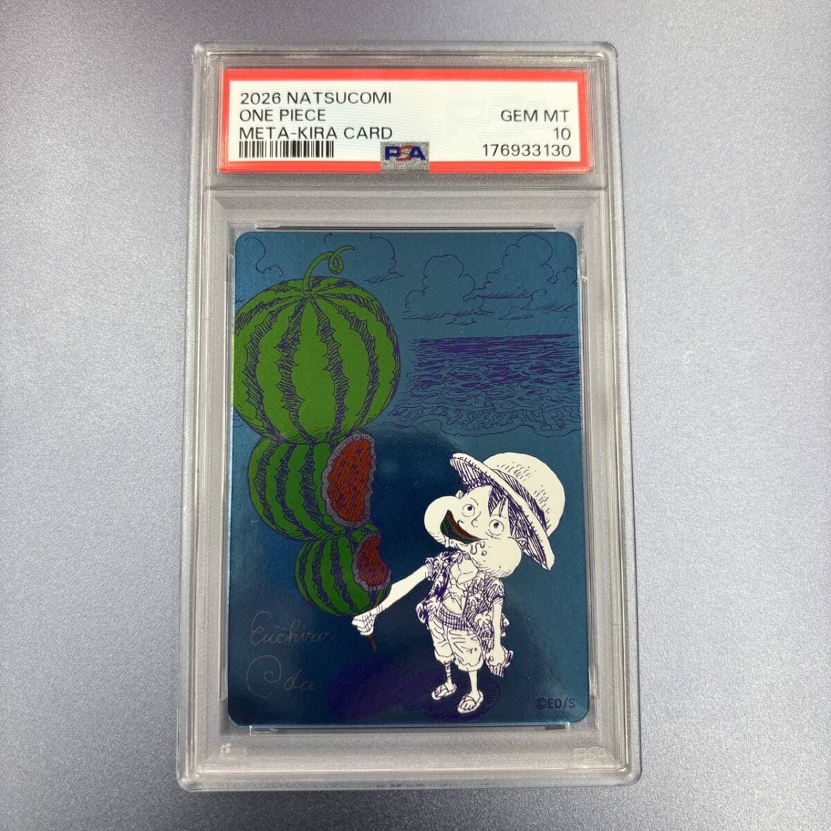 【PSA10】ワンピース ナツコミ 尾田栄一郎 描き下ろし メタキラカード ルフィ スイカ B — 1/2