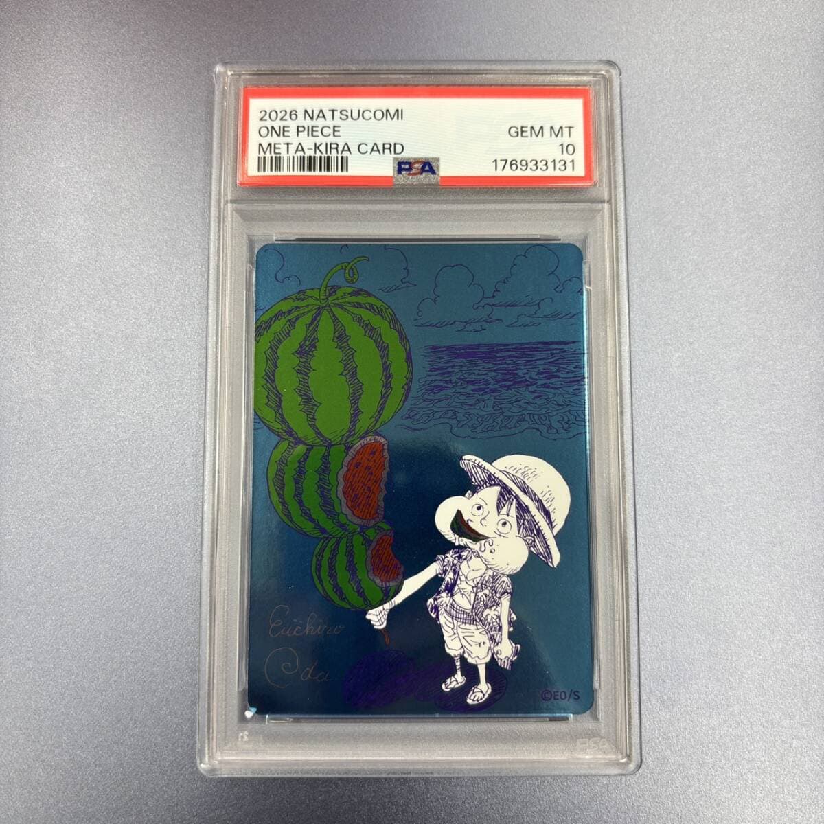 【PSA10】ワンピース ナツコミ 尾田栄一郎 描き下ろし メタキラカード ルフィ スイカ C — 1/2