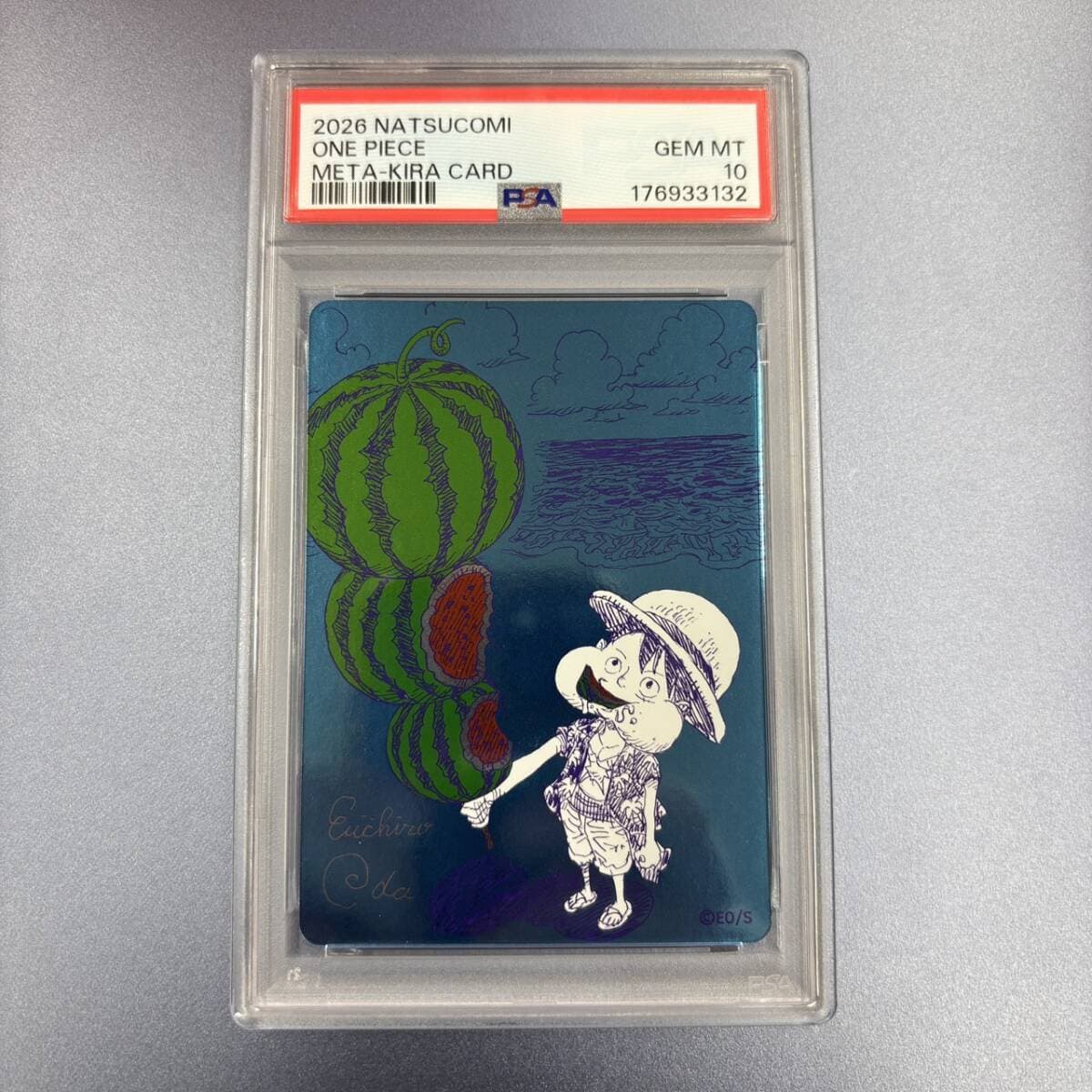 【PSA10】ワンピース ナツコミ 尾田栄一郎 描き下ろし メタキラカード ルフィ スイカ D — 1/2