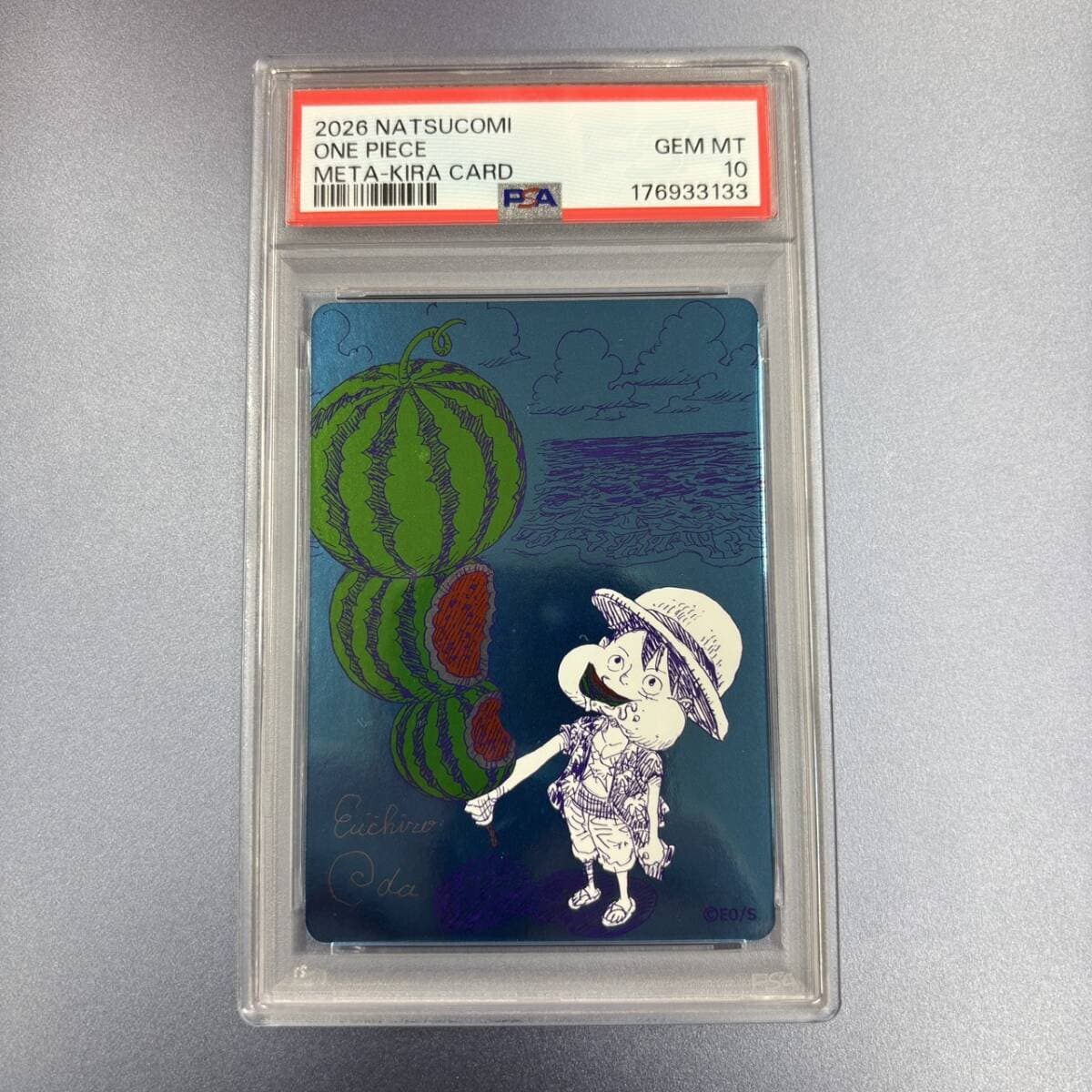 【PSA10】ワンピース ナツコミ 尾田栄一郎 描き下ろし メタキラカード ルフィ スイカ E — 1/2