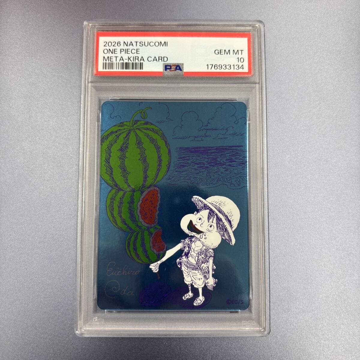 【PSA10】ワンピース ナツコミ 尾田栄一郎 描き下ろし メタキラカード ルフィ スイカ F — 1/2
