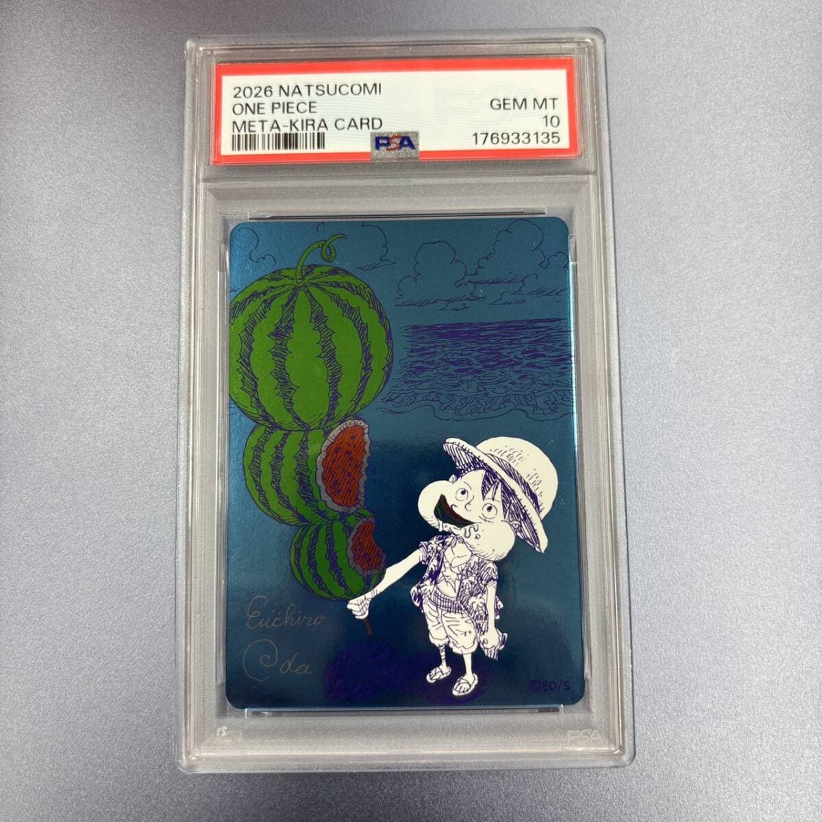 【PSA10】ワンピース ナツコミ 尾田栄一郎 描き下ろし メタキラカード ルフィ スイカ G — 1/2