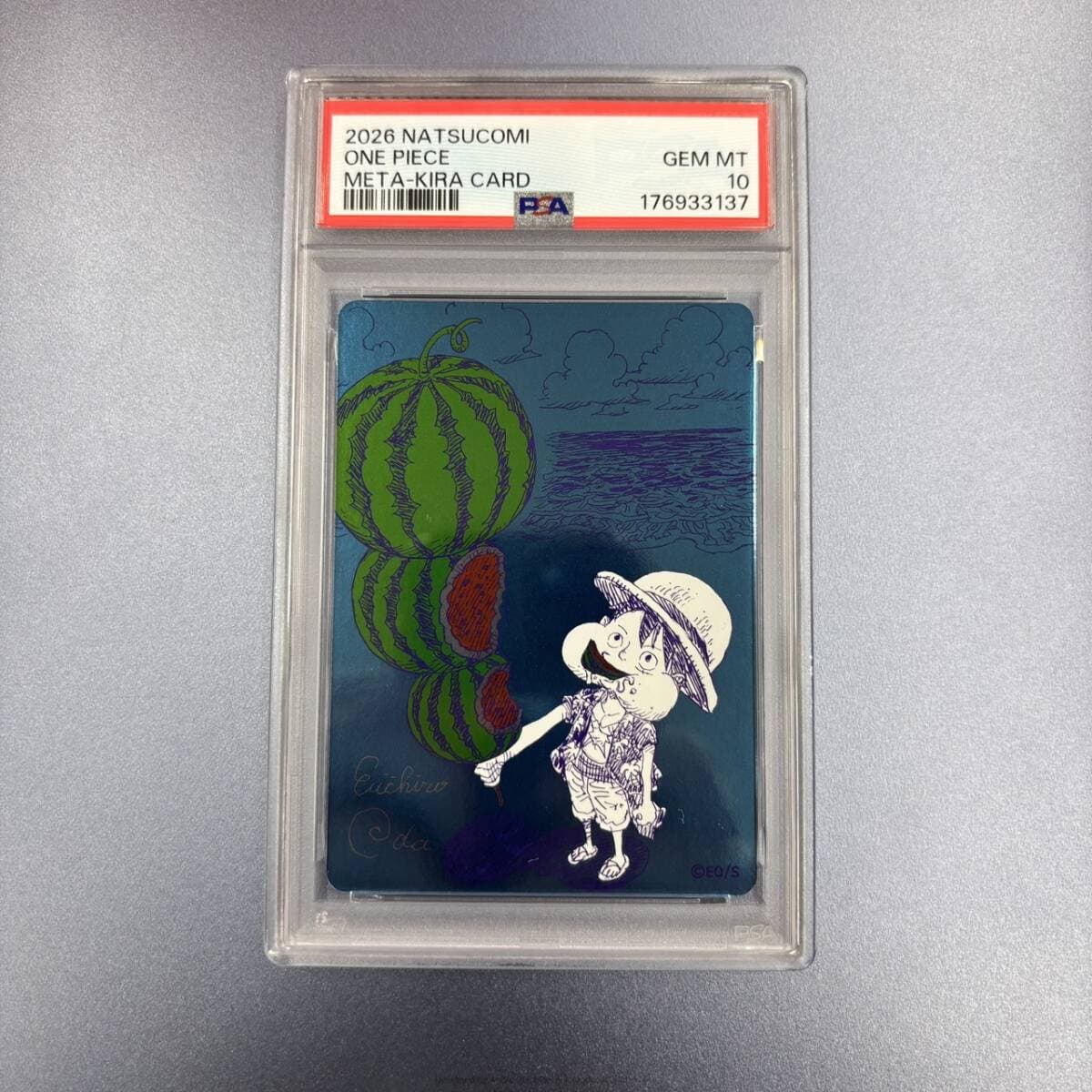 【PSA10】ワンピース ナツコミ 尾田栄一郎 描き下ろし メタキラカード ルフィ スイカ I — 1/2