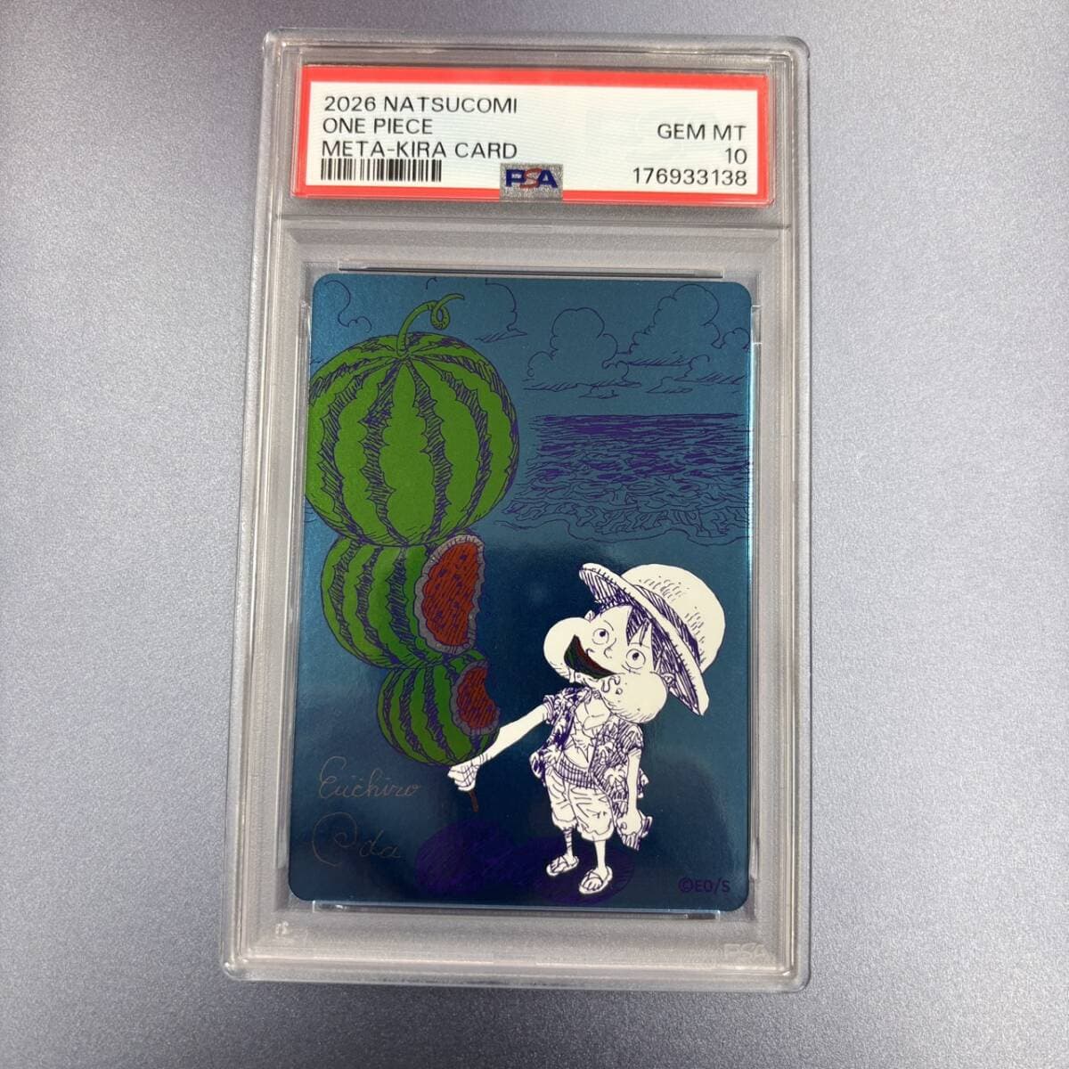 【PSA10】ワンピース ナツコミ 尾田栄一郎 描き下ろし メタキラカード ルフィ スイカ J — 1/2