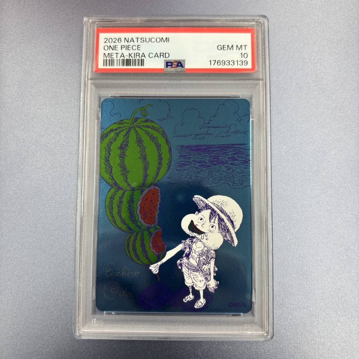 【PSA10】ワンピース ナツコミ 尾田栄一郎 描き下ろし メタキラカード ルフィ スイカ K — 1/2