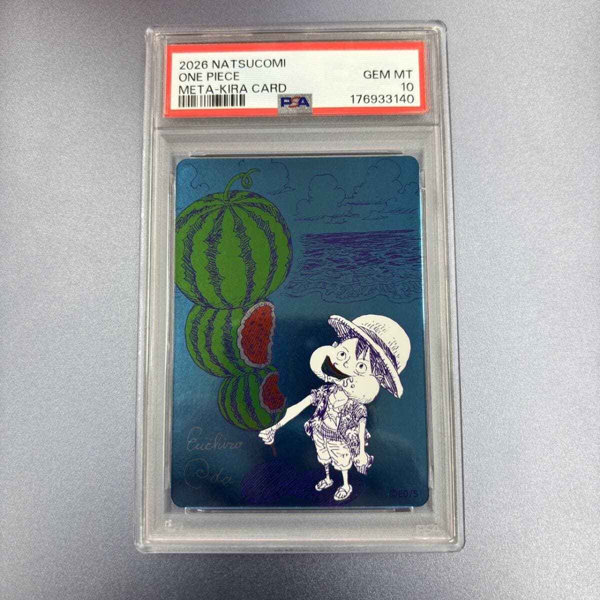 【PSA10】ワンピース ナツコミ 尾田栄一郎 描き下ろし メタキラカード ルフィ スイカ L — 1/2