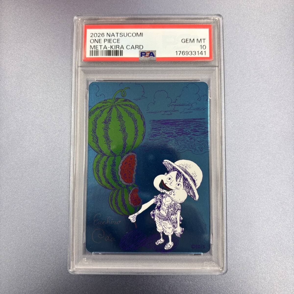 【PSA10】ワンピース ナツコミ 尾田栄一郎 描き下ろし メタキラカード ルフィ スイカ M — 1/2