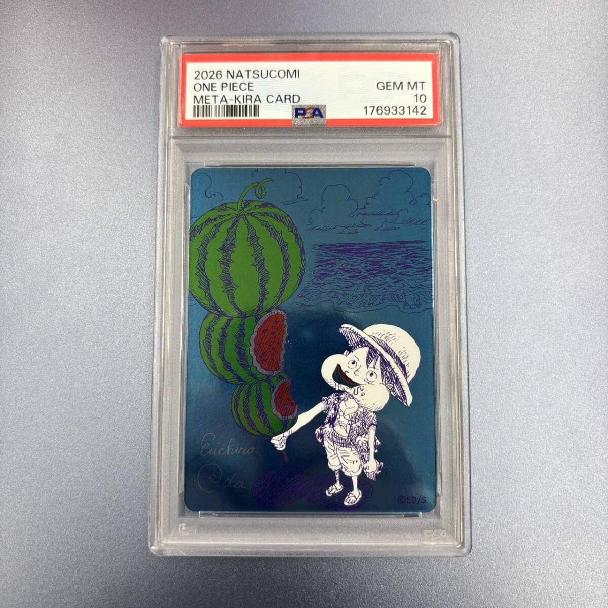 【PSA10】ワンピース ナツコミ 尾田栄一郎 描き下ろし メタキラカード ルフィ スイカ N — 1/2