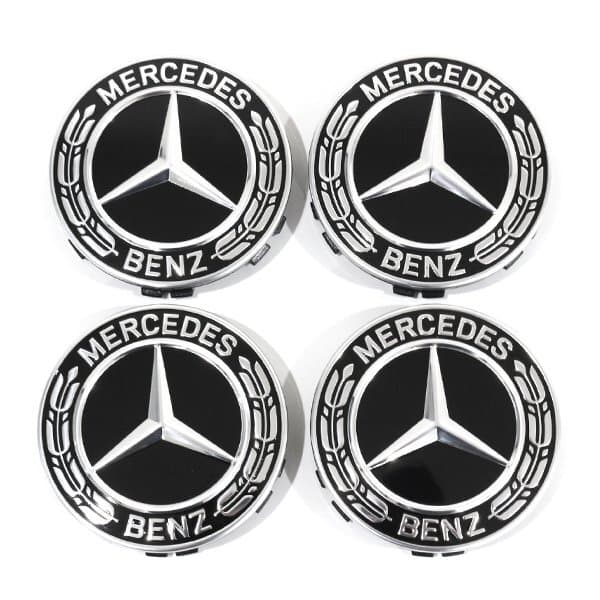 ベンツ 純正部品 Cクラス Eクラス Gクラス Sクラス SLクラス SLK ローレルリース ブラック ホイール センターキャップ 4個セット — 1/3