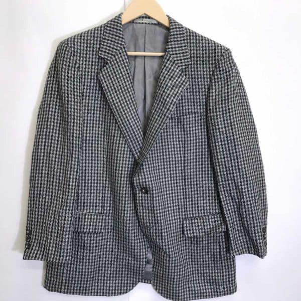 極上!Aquascutum アクアスキュータム 英国ブランド ビンテージ古着 旧タグ チェック柄テーラードジャケット グレー 5 メンズ 毛100% — 1/8