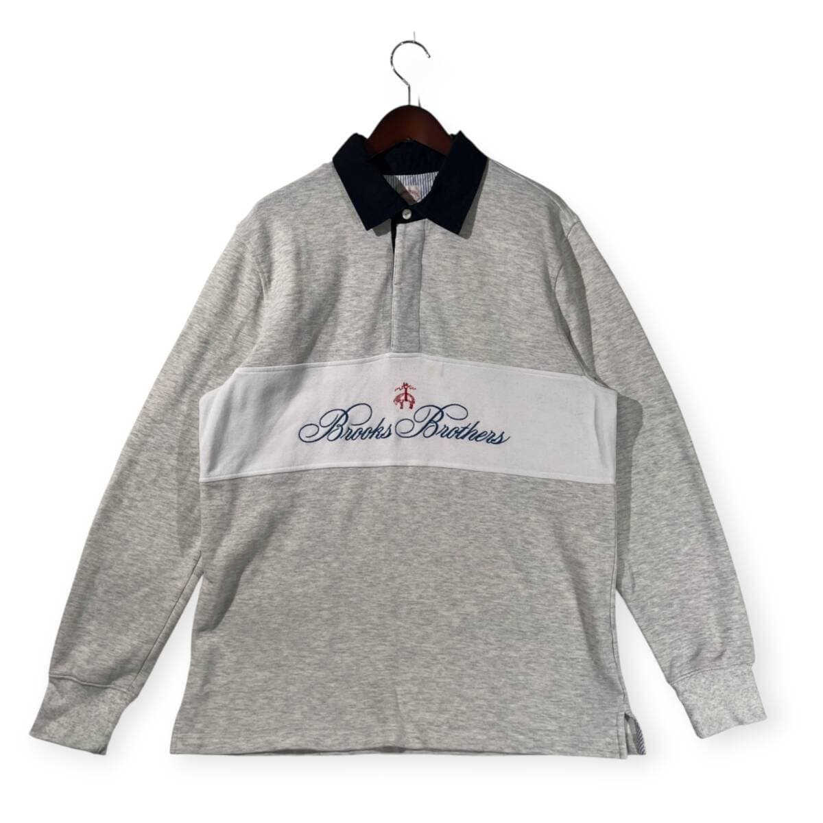 Brooks Brothers ブルックスブラザーズ ロゴ刺繍 ラガー トレーナー シャツ サイズ L /ライトグレー系 アイビー トラッド メンズ — 1/9