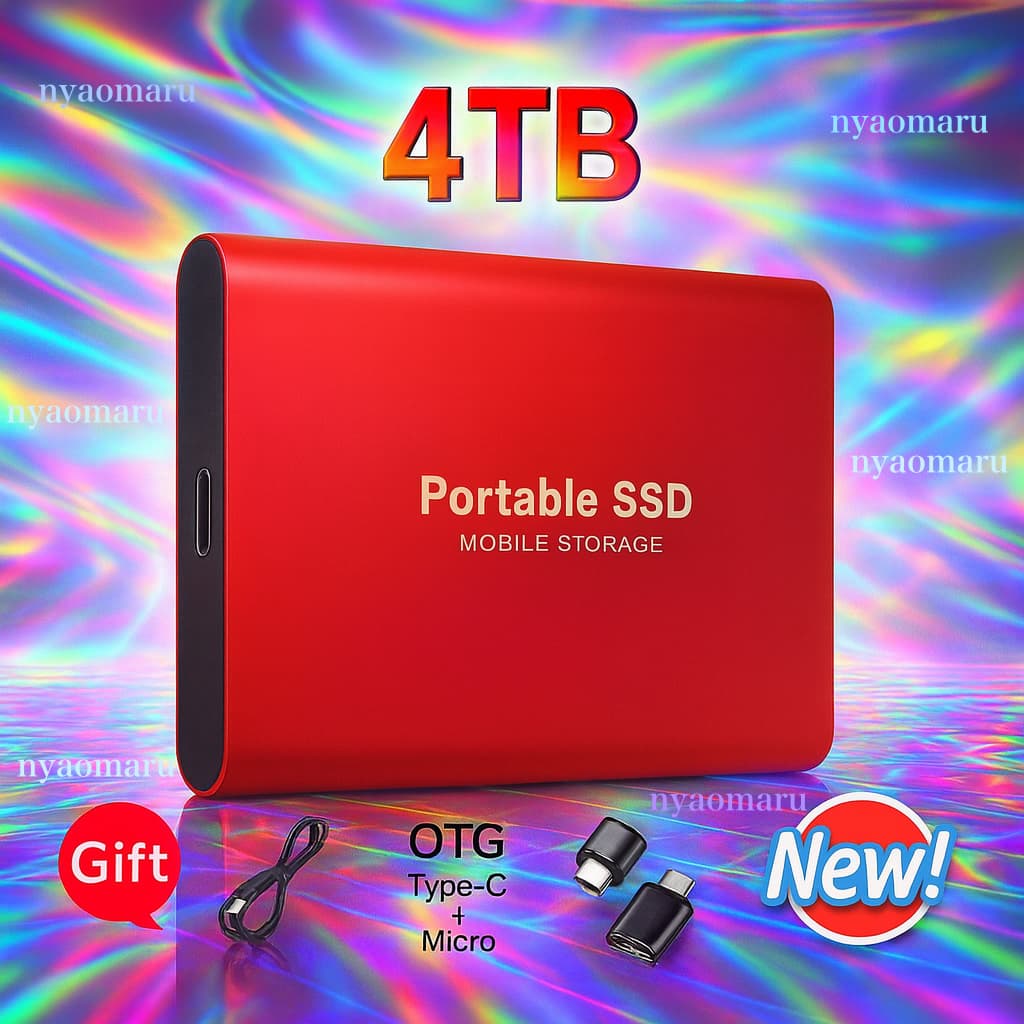 外付けSSD ポータブル SSD 4TB大容量ストレージ Type-C USB3.1 最新/PC・Mac・写真・ゲーム保存用 スマホ【カラー:レッド】 — 1/10