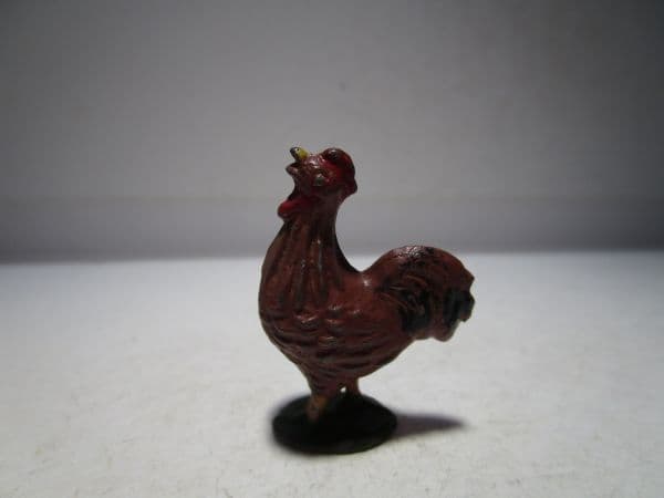 1930~40年代 ヴィンテージ 英国製 ニワトリ(茶)のオブジェ (アルミ+亜鉛合金製) ミニチュア玩具/古玩具/ジオラマ玩具 — 1/10