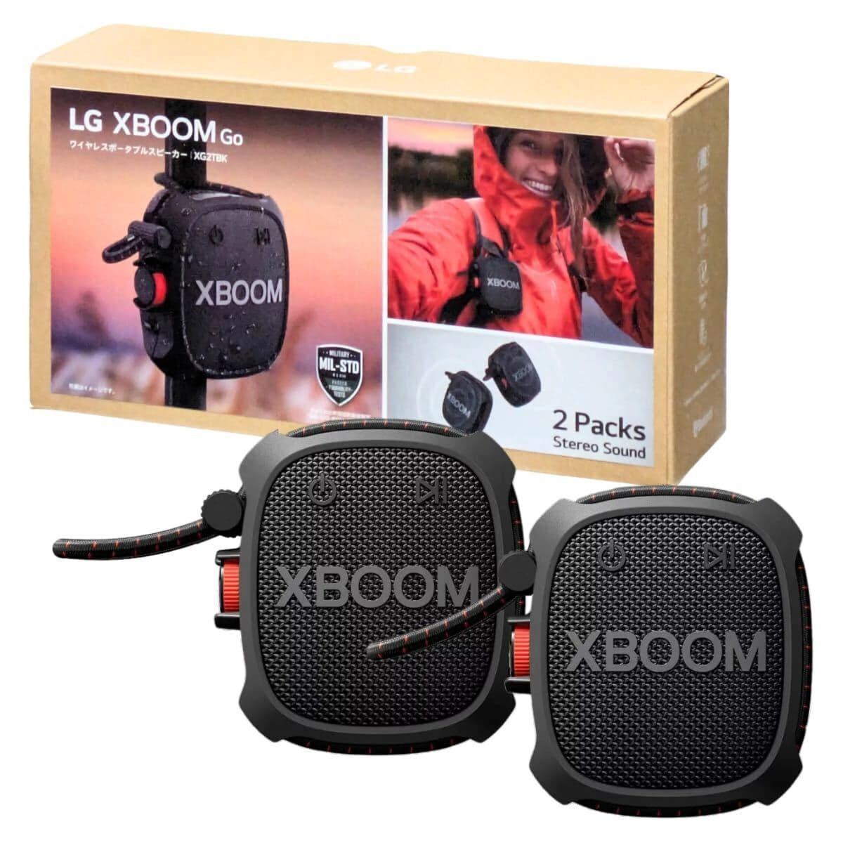 LG XBOOMGo XG2T ワイヤレスポータブルスピーカー 2個パック アウトドア キャンプ バーベキュー BBQ 防水 防塵 セット — 1/9