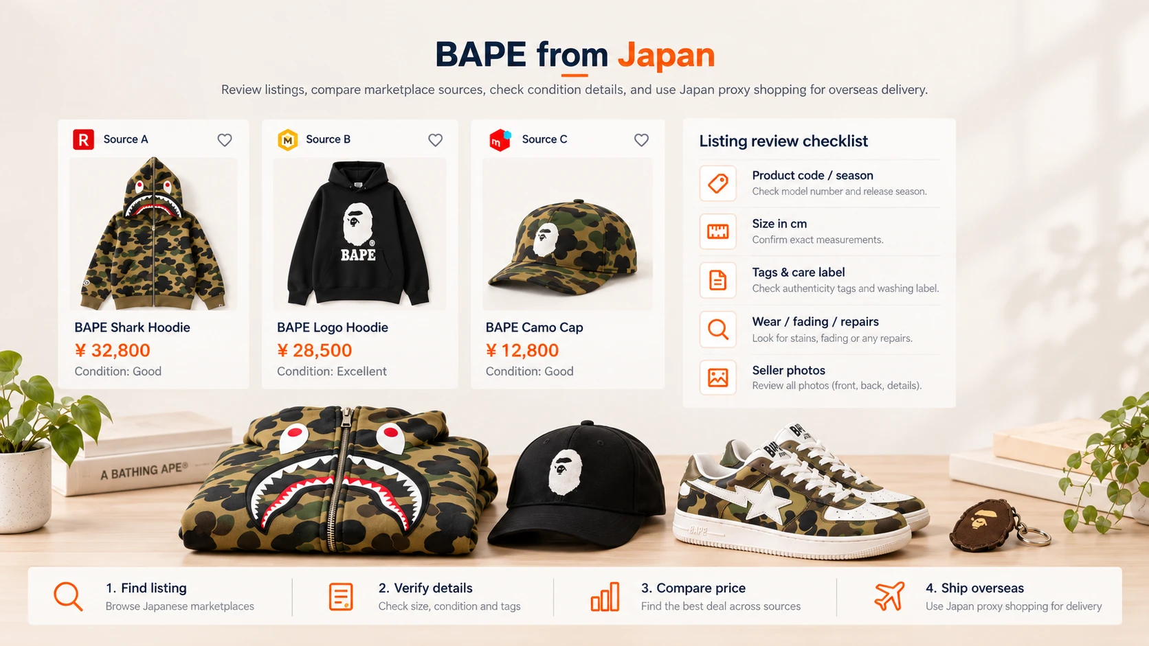 Japan Proxy Shopping visual guide for BAPE from Japan